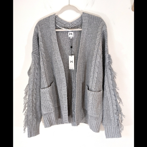 john & jenn Sweaters - Cozy gray fringe long oversized open cardigan